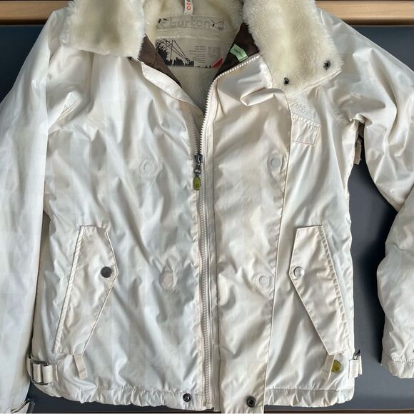 Burton Duchess Cream White Checked Insulated Ski Jacket Faux Fur Collar Size XS - Picture 11 of 16